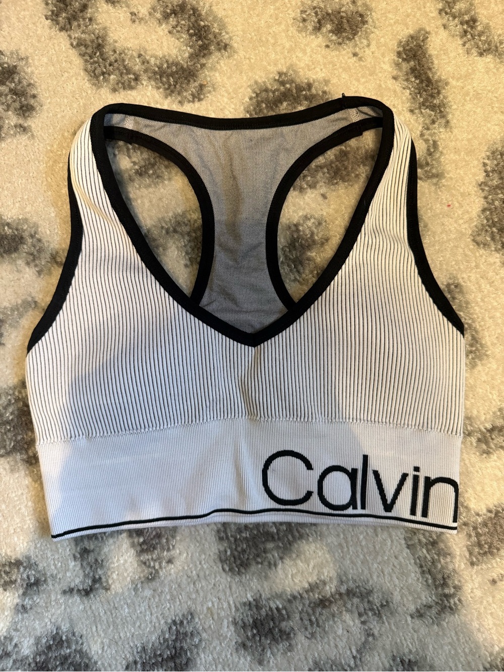 Calvin Klein White Ribbed Sports Bralette with Black Trim